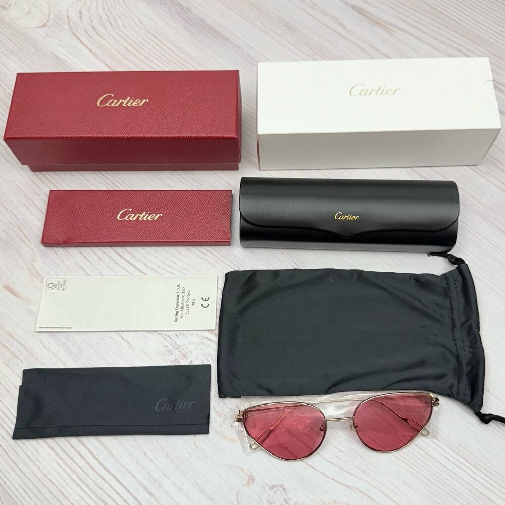 NEW CARTIER CT0155S 003 GOLD RED AUTHENTIC SUNGLASSES FRAME 57-19